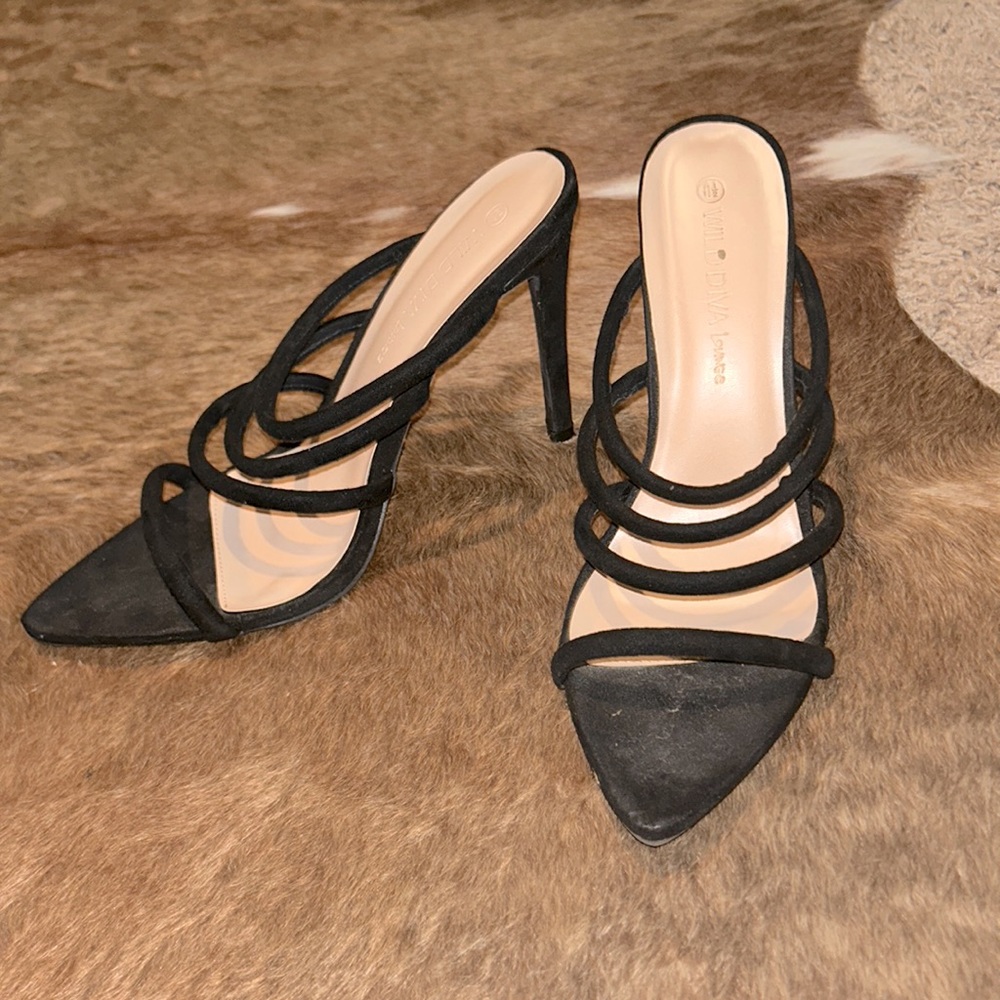 wild diva strappy black pointed toe heel